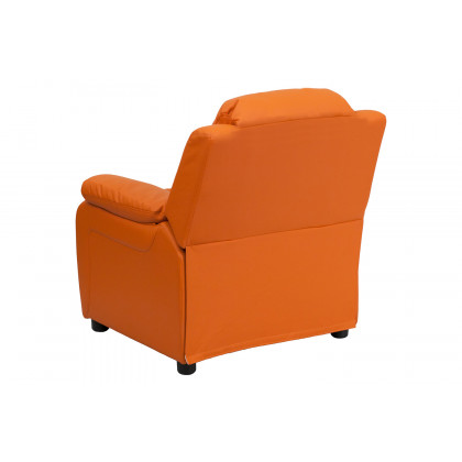 BLNK Charlie Deluxe Vinyl Padded Contemporary Kids Recliner with Storage Arms - Orange