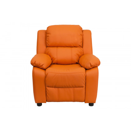 BLNK Charlie Deluxe Vinyl Padded Contemporary Kids Recliner with Storage Arms - Orange