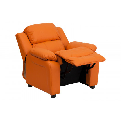 BLNK Charlie Deluxe Vinyl Padded Contemporary Kids Recliner with Storage Arms - Orange