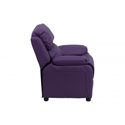 BLNK Charlie Deluxe Vinyl Padded Contemporary Kids Recliner with Storage Arms - Purple