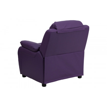 BLNK Charlie Deluxe Vinyl Padded Contemporary Kids Recliner with Storage Arms - Purple
