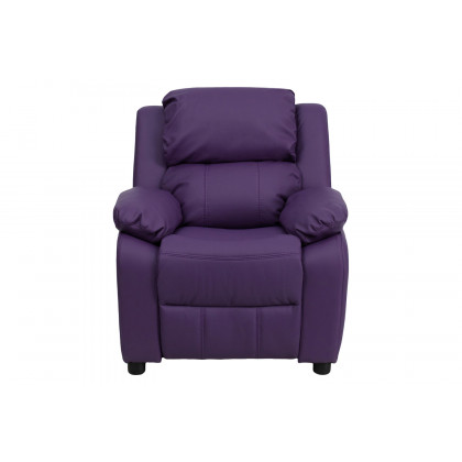 BLNK Charlie Deluxe Vinyl Padded Contemporary Kids Recliner with Storage Arms - Purple