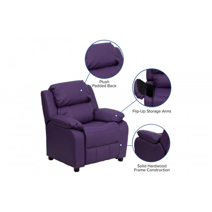BLNK Charlie Deluxe Vinyl Padded Contemporary Kids Recliner with Storage Arms - Purple