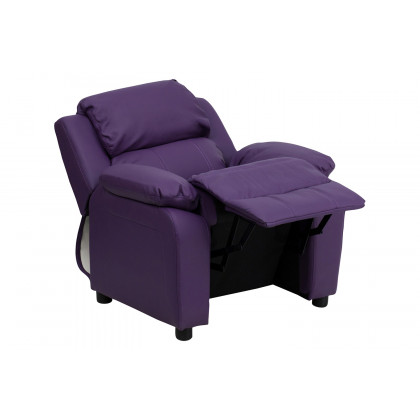 BLNK Charlie Deluxe Vinyl Padded Contemporary Kids Recliner with Storage Arms - Purple