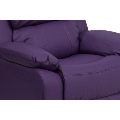 BLNK Charlie Deluxe Vinyl Padded Contemporary Kids Recliner with Storage Arms - Purple