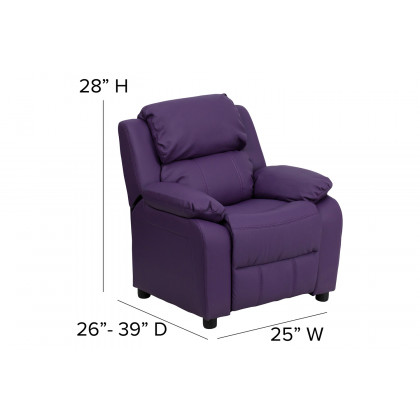 BLNK Charlie Deluxe Vinyl Padded Contemporary Kids Recliner with Storage Arms - Purple
