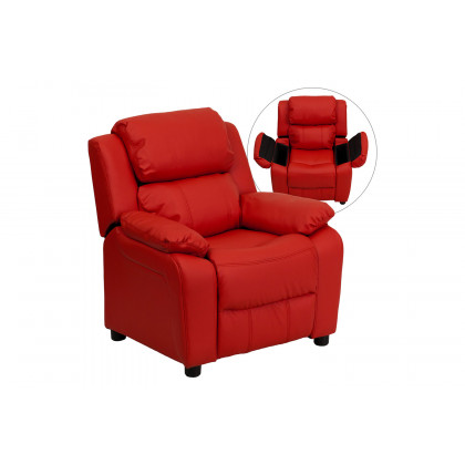 BLNK Charlie Deluxe Vinyl Padded Contemporary Kids Recliner with Storage Arms - Red