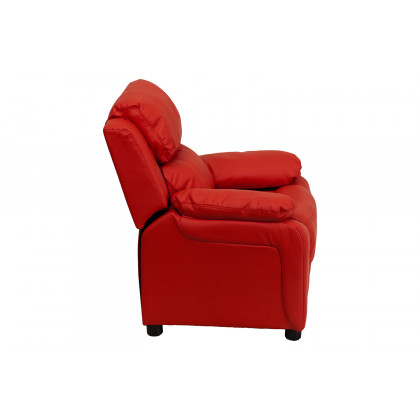 BLNK Charlie Deluxe Vinyl Padded Contemporary Kids Recliner with Storage Arms - Red