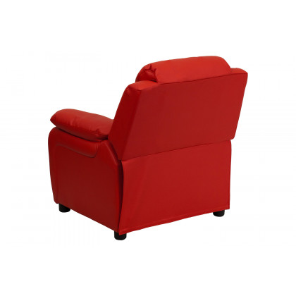 BLNK Charlie Deluxe Vinyl Padded Contemporary Kids Recliner with Storage Arms - Red