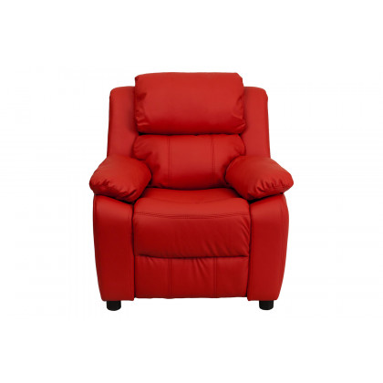 BLNK Charlie Deluxe Vinyl Padded Contemporary Kids Recliner with Storage Arms - Red