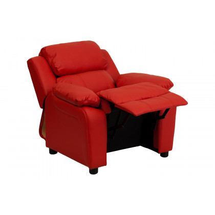 BLNK Charlie Deluxe Vinyl Padded Contemporary Kids Recliner with Storage Arms - Red