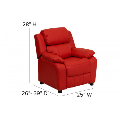 BLNK Charlie Deluxe Vinyl Padded Contemporary Kids Recliner with Storage Arms - Red