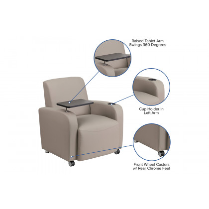 BLNK George LeatherSoft Guest Chair with Tablet Arm, Front Wheel Casters and Cup Holder - Gray