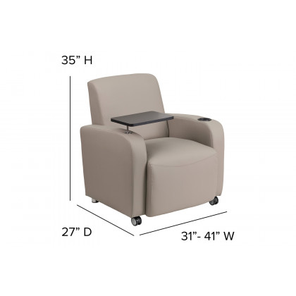 BLNK George LeatherSoft Guest Chair with Tablet Arm, Front Wheel Casters and Cup Holder - Gray