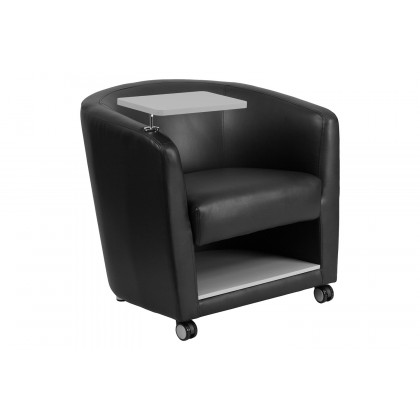 BLNK George LeatherSoft Guest Chair with Tablet Arm, Front Wheel Casters and Under Seat Storage - Gray Table