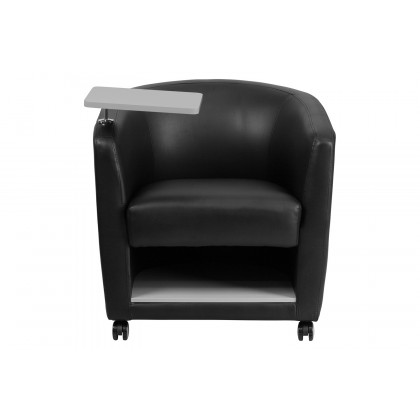 BLNK George LeatherSoft Guest Chair with Tablet Arm, Front Wheel Casters and Under Seat Storage - Gray Table