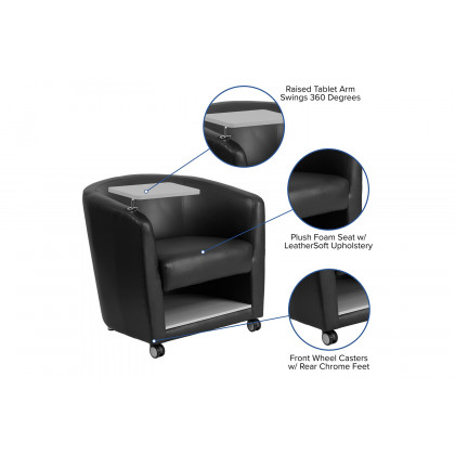 BLNK George LeatherSoft Guest Chair with Tablet Arm, Front Wheel Casters and Under Seat Storage - Gray Table