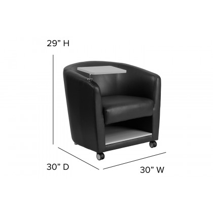 BLNK George LeatherSoft Guest Chair with Tablet Arm, Front Wheel Casters and Under Seat Storage - Gray Table