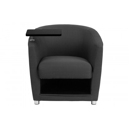 BLNK George Fabric Guest Chair with Tablet Arm, Chrome Legs and Under Seat Storage - Black Table
