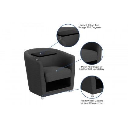 BLNK George Fabric Guest Chair with Tablet Arm, Chrome Legs and Under Seat Storage - Black Table