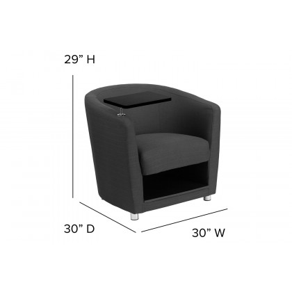 BLNK George Fabric Guest Chair with Tablet Arm, Chrome Legs and Under Seat Storage - Black Table
