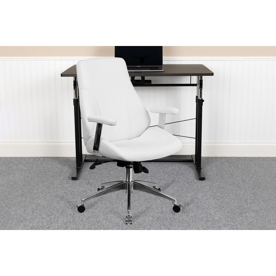 BLNK Hansel LeatherSoft Mid-Back Smooth Upholstered Executive Swivel Office Chair with Arms - White