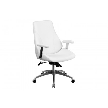 BLNK Hansel LeatherSoft Mid-Back Smooth Upholstered Executive Swivel Office Chair with Arms - White