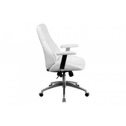 BLNK Hansel LeatherSoft Mid-Back Smooth Upholstered Executive Swivel Office Chair with Arms - White