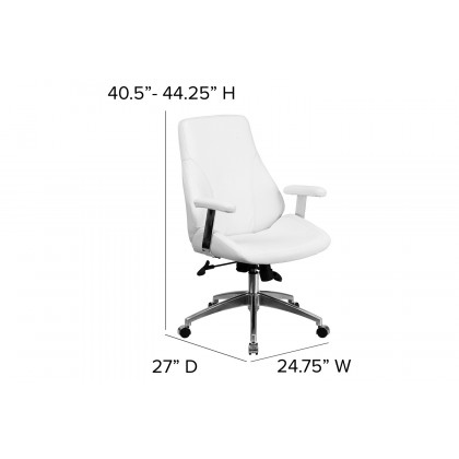 BLNK Hansel LeatherSoft Mid-Back Smooth Upholstered Executive Swivel Office Chair with Arms - White