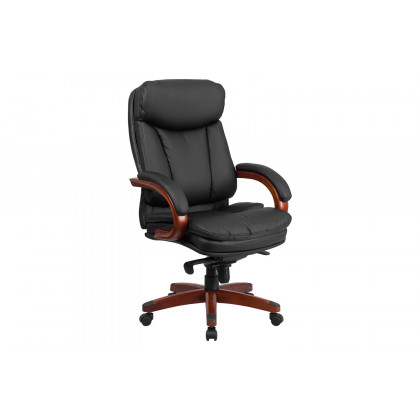 BLNK - Hansel LeatherSoft High-Back Executive Ergonomic Office Chair with Synchro-Tilt Mechanism, Mahogany Wood Base and Arms