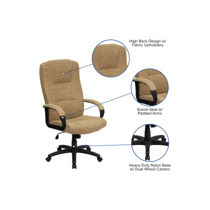BLNK Rochelle Fabric High-Back Executive Swivel Office Chair with Arms - Beige