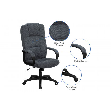 BLNK Rochelle Fabric High-Back Executive Swivel Office Chair with Arms - Gray