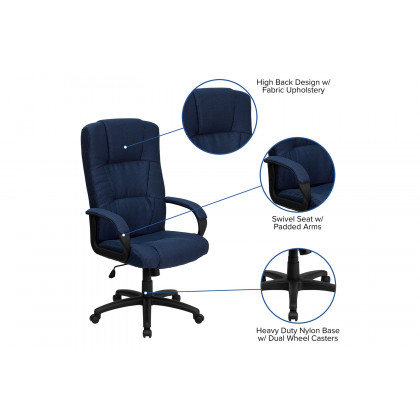 BLNK Rochelle Fabric High-Back Executive Swivel Office Chair with Arms - Blue