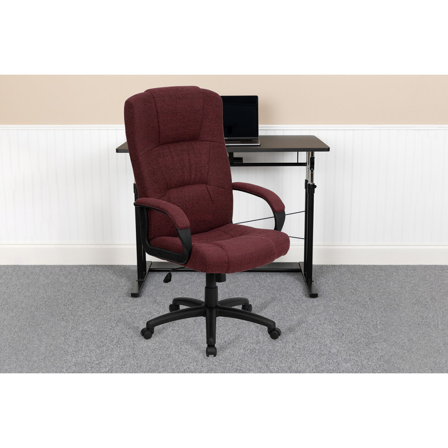 BLNK Rochelle Fabric High-Back Executive Swivel Office Chair with Arms - Burgundy