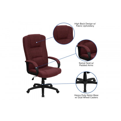 BLNK Rochelle Fabric High-Back Executive Swivel Office Chair with Arms - Burgundy