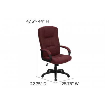BLNK Rochelle Fabric High-Back Executive Swivel Office Chair with Arms - Burgundy