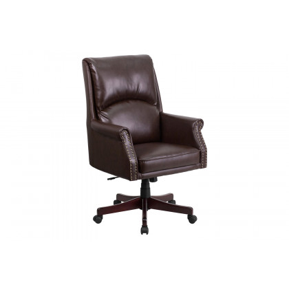 BLNK Hansel LeatherSoft High-Back Pillow Back Executive Swivel Office Chair with Arms - Brown