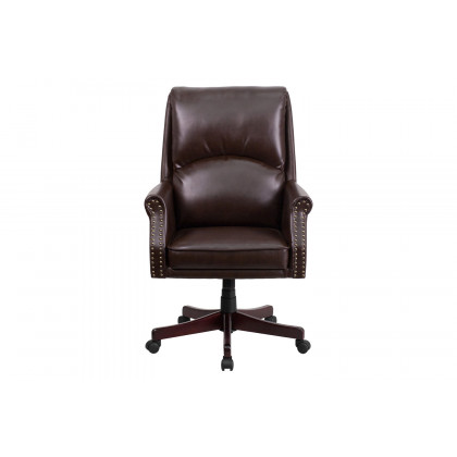 BLNK Hansel LeatherSoft High-Back Pillow Back Executive Swivel Office Chair with Arms - Brown