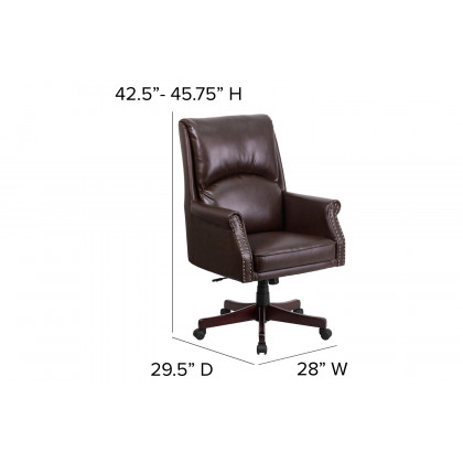 BLNK Hansel LeatherSoft High-Back Pillow Back Executive Swivel Office Chair with Arms - Brown