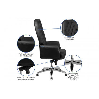 BLNK Hansel LeatherSoft High-Back Traditional Tufted Multifunction Executive Swivel Ergonomic Office Chair with Arms - Black