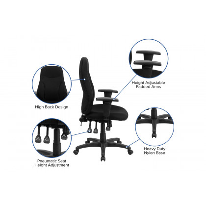 BLNK Hughes Fabric High-Back Multifunction Swivel Ergonomic Task Office Chair - with Adjustable Arms