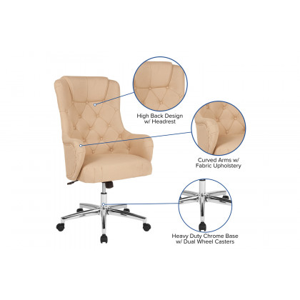 BLNK Chambord Fabric Chambord Home and Office Upholstered High Back Chair - Beige