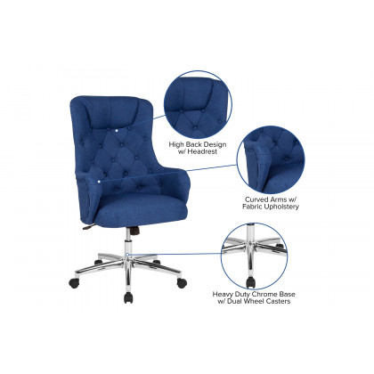 BLNK Chambord Fabric Chambord Home and Office Upholstered High Back Chair - Blue