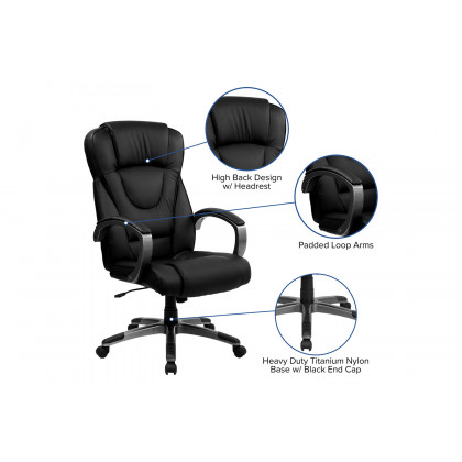 BLNK Hansel LeatherSoft High-Back Executive Swivel Office Chair with Titanium Nylon Base and Loop Arms - Black