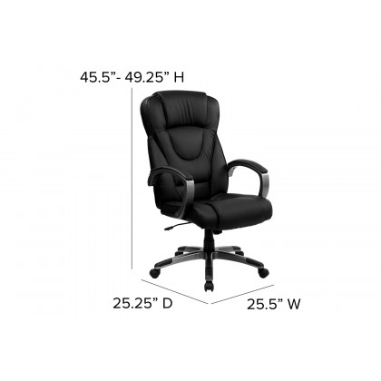 BLNK Hansel LeatherSoft High-Back Executive Swivel Office Chair with Titanium Nylon Base and Loop Arms - Black