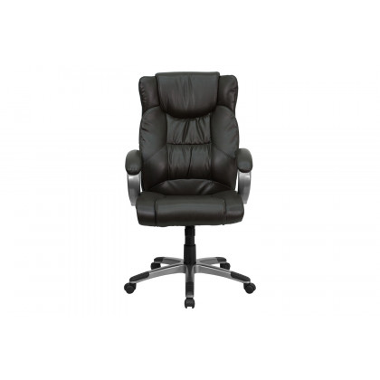 BLNK Hansel LeatherSoft High-Back Executive Swivel Office Chair with Titanium Nylon Base and Loop Arms - Espresso Brown