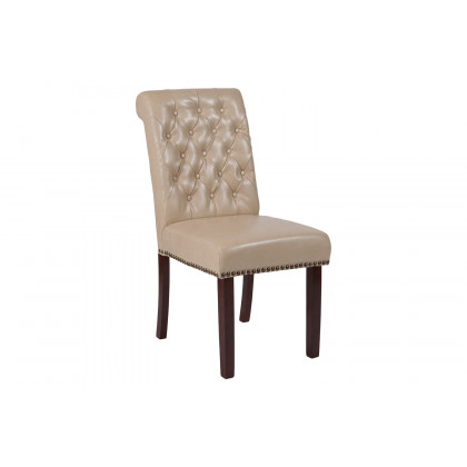 BLNK HERCULES Series LeatherSoft Parsons Chair with Rolled Back, Accent Nail Trim and Walnut Finish - Beige