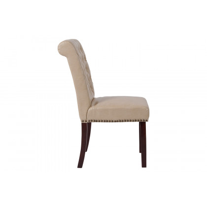 BLNK HERCULES Series LeatherSoft Parsons Chair with Rolled Back, Accent Nail Trim and Walnut Finish - Beige