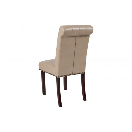 BLNK HERCULES Series LeatherSoft Parsons Chair with Rolled Back, Accent Nail Trim and Walnut Finish - Beige
