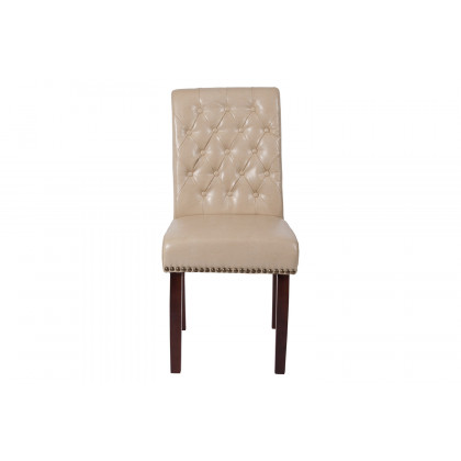 BLNK HERCULES Series LeatherSoft Parsons Chair with Rolled Back, Accent Nail Trim and Walnut Finish - Beige